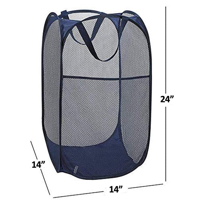 Buenod Pop up Laundry Hamper, Foldable Mesh Clothes Hamper for Kids Room, College Dorm or Travel, Collapsible Laundry Basket for Storage, Blue - Image 2